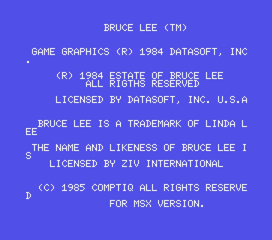 Bruce Lee title screen for MSX